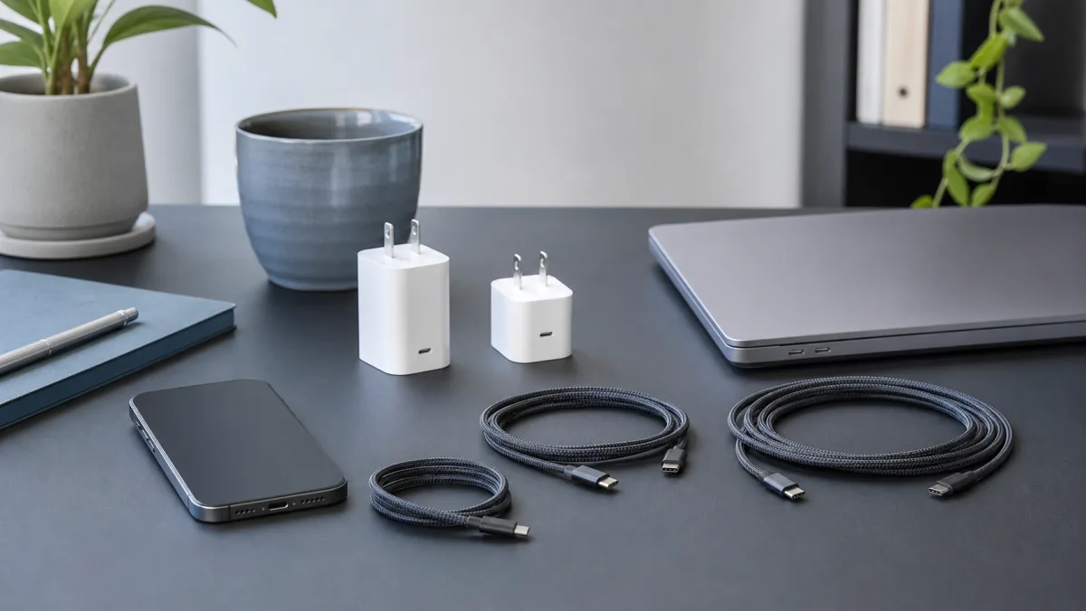 45Wと65WのUSB-C充電器はどちらを選ぶ？用途別の決め方を考えるための道具を並べたイメージ