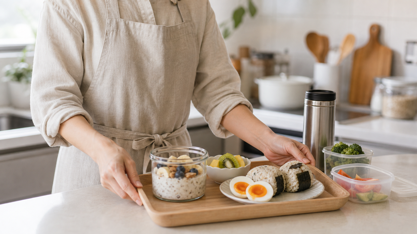 朝食を5分で出すための前日準備と保存ルールを説明するための実用イメージ
