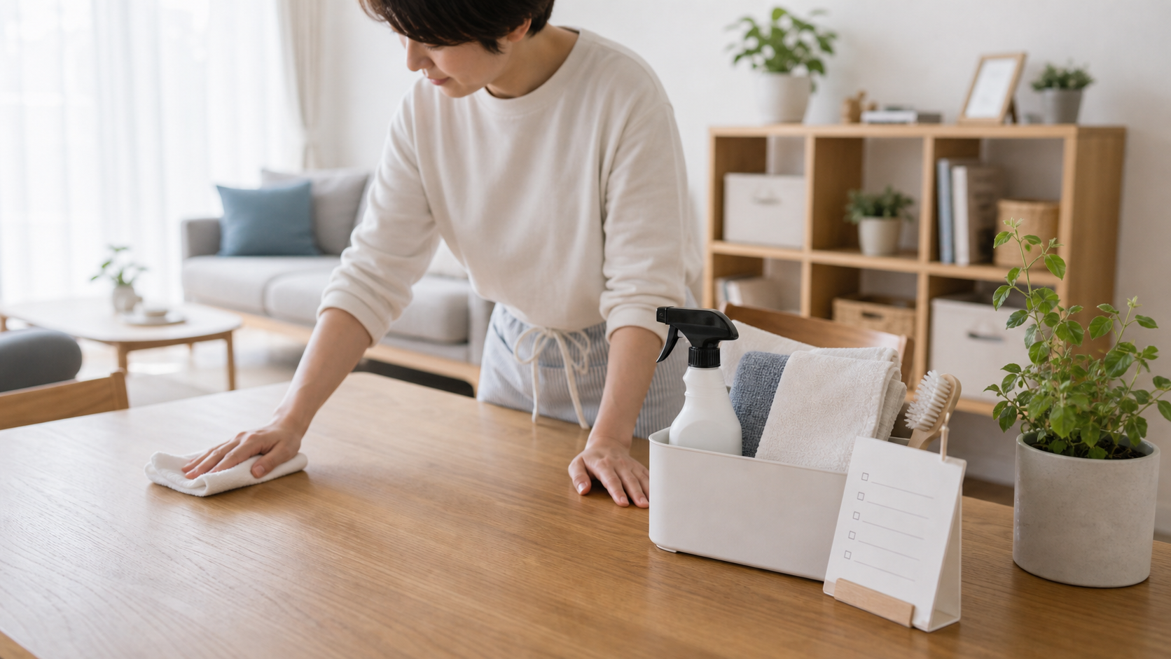 週末掃除を重くしない小さなチェックリストを説明するための実用イメージ